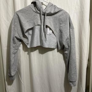 Romwe Women's Grey cropped work out Hoodie